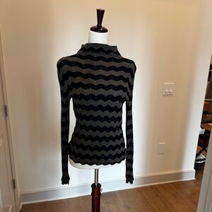 Margaret O'Leary - Black and Gray Chevron Mock Neck Sweater